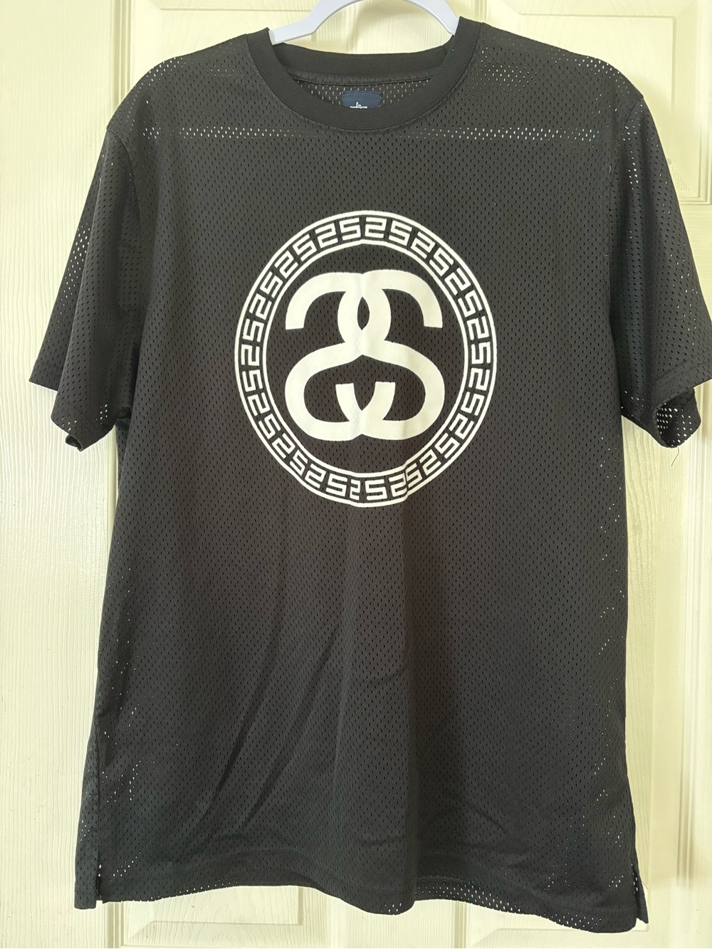 Stussy Shirt Mens L Black Mesh Double S Logo Graphic Tee Skate Streetwear